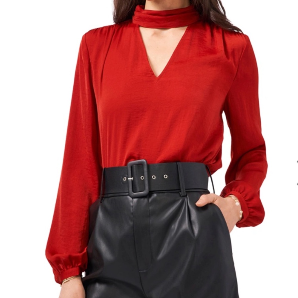 1.STATE Mock V-Neck Blouse